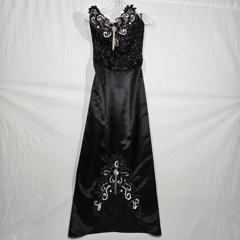 USA Vintage MIKE BENET Black Satin Structured Strapless Gown Formal Dress Size 6